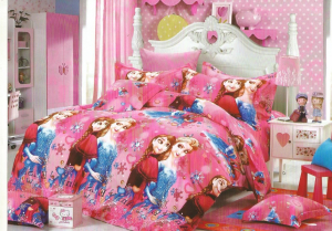 Child Size Bed With Cartoon Themed Bed Linen and Decor