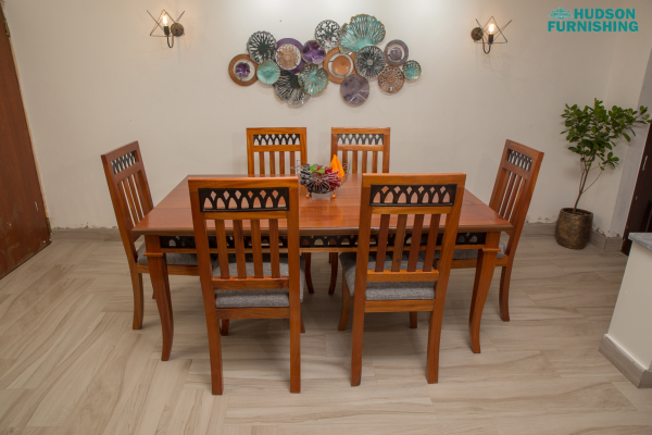 A corean 6 seater kitchen dining table with seats.